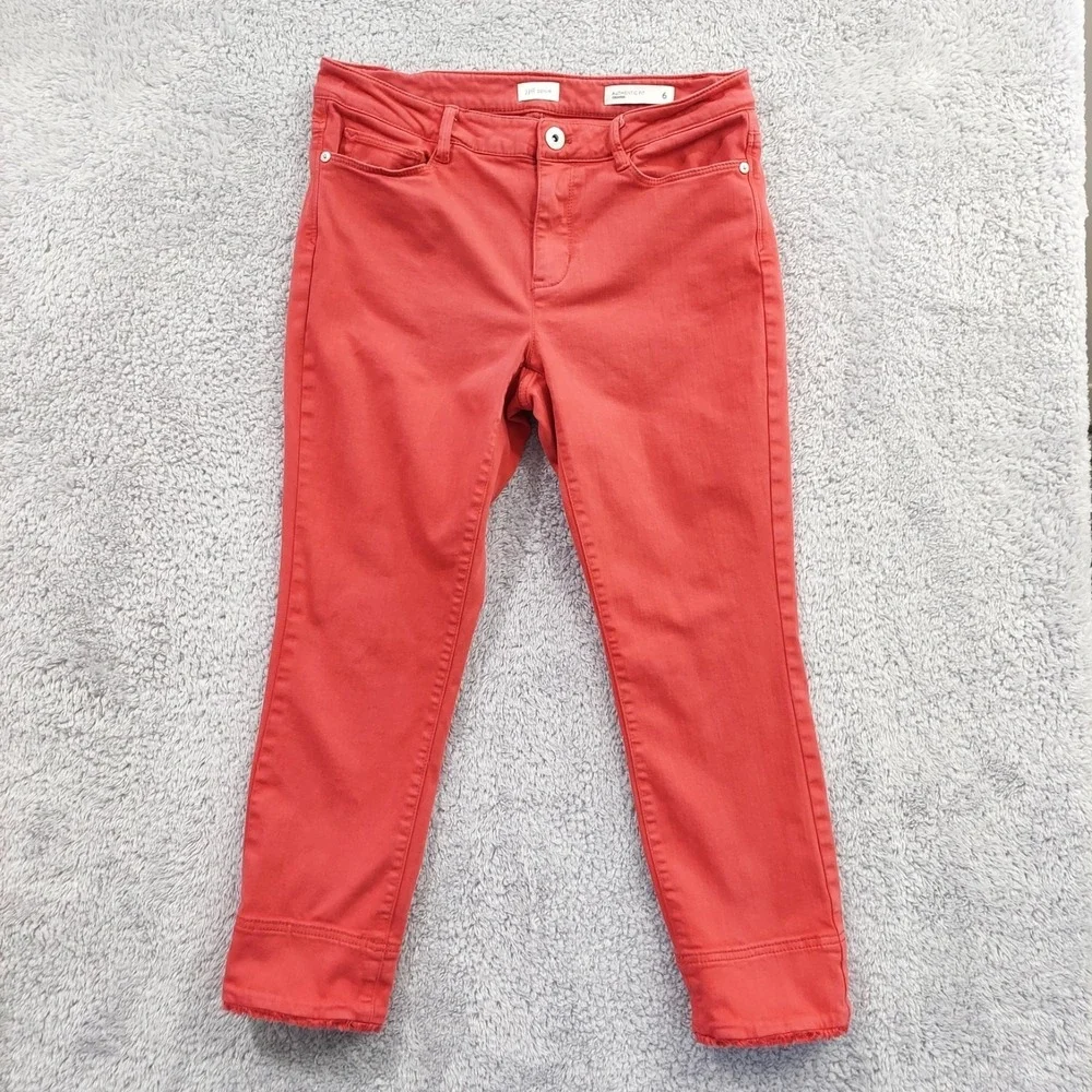 J.Jill Denim Cropped Jeans Women's Size 6 Red Authentic‎ Fit Raw Hem Stretch